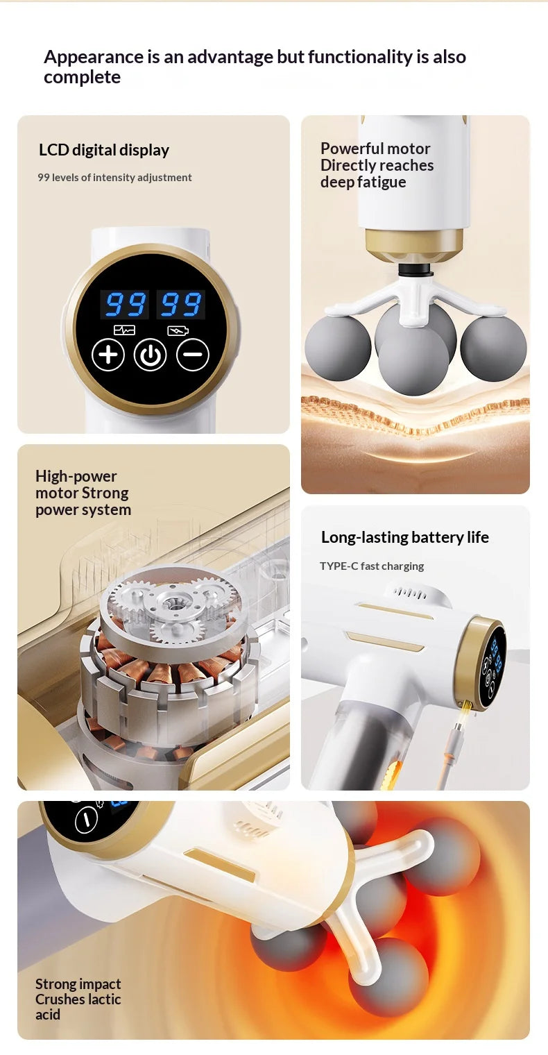11‑IN‑1 Electric Body Massager 99 Level Powerful Relaxation Gun High‑Frequency Vibration Body Care Device Arms Leg Tissue Massag