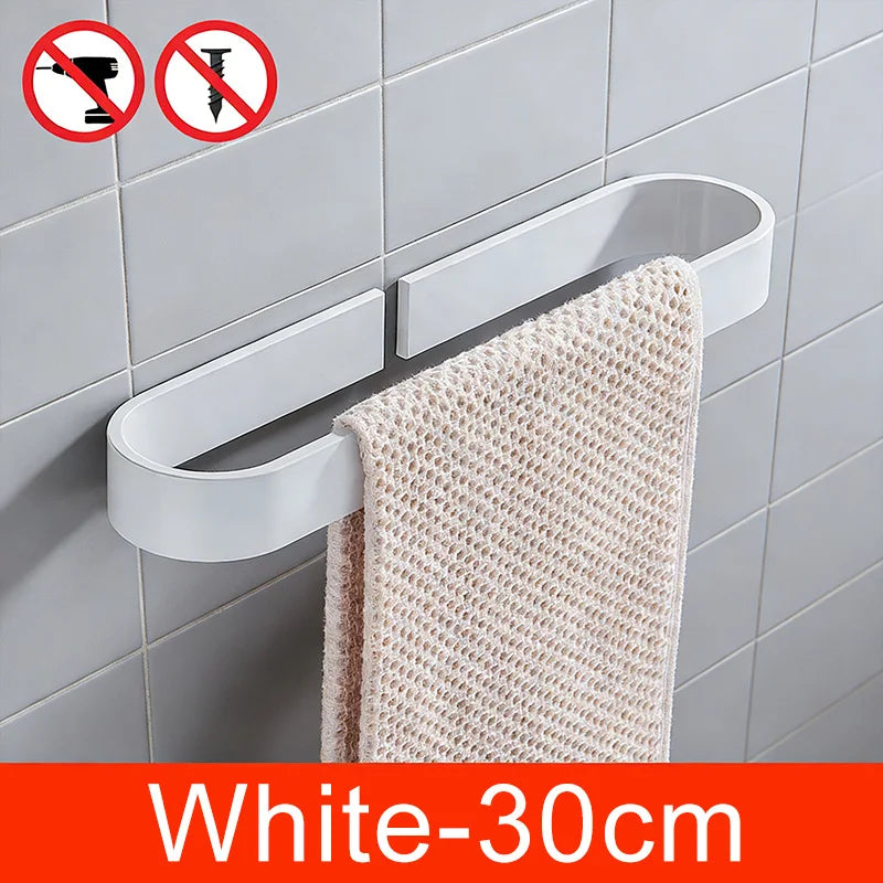 Self-adhesive Black Bath Towel Holder Bathroom Towel Rack No Punch Towel Rail Rack Towel Holder Bath Storage Shelf ML65B
