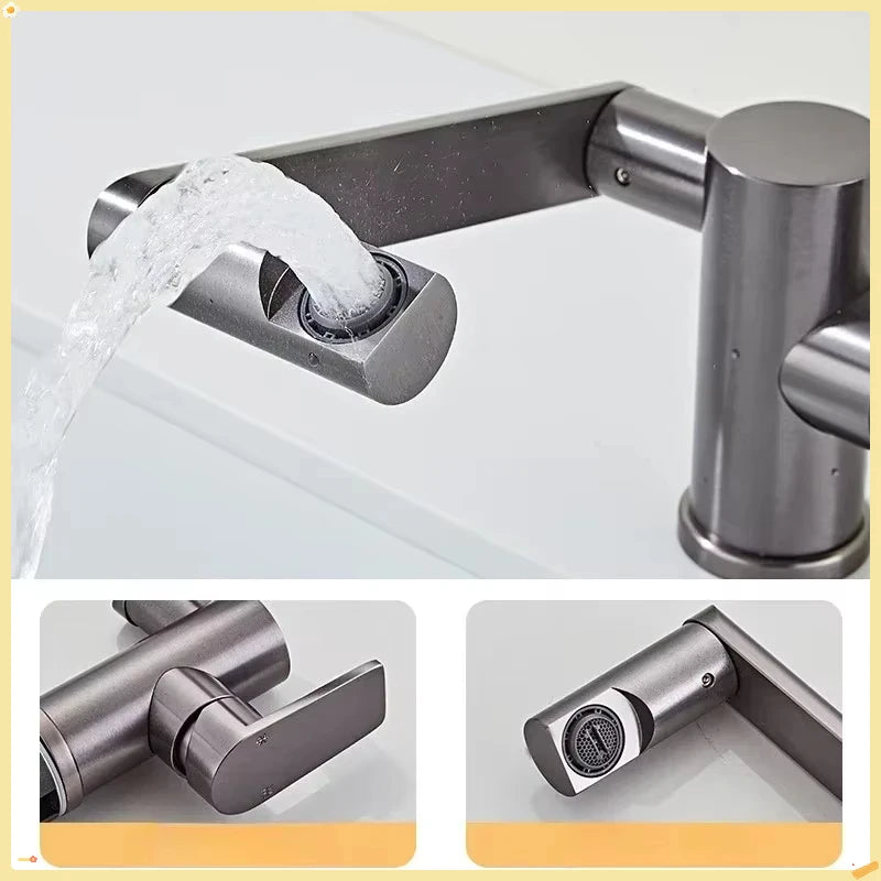 Grey Aluminum Bathroom Basin Faucet 360° Swivel Washbasin Faucet with Hose Pull Lifting Bathroom Faucet Hot Cold Sink Mixer Tap