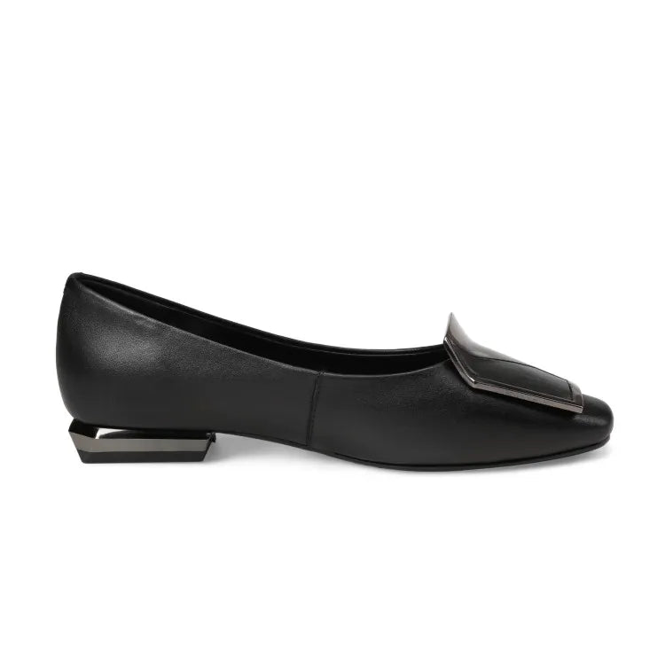 NEW Autumn/Spring Women Pumps Genuine Leather Shoes for Women Square Toe Low Heel Shoe Concise Slip-on Plus Size Handmade Shoes