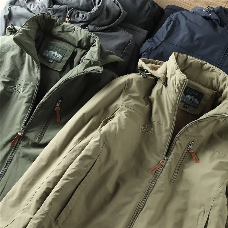 For autumn and winter, men's casual, detachable, hooded, windbreaker, loose and warm jacket