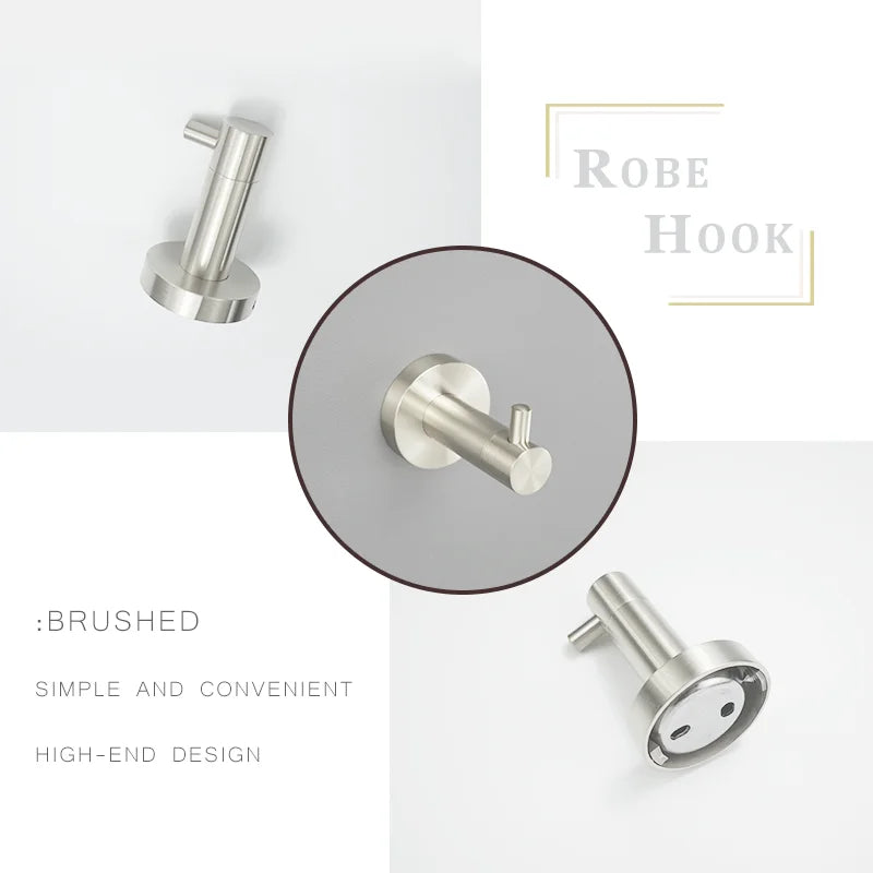 Brushed Nickel Wall Mount Stainless Steel Bathroom Hardware Set Towel Bar Towel Ring Paper Holder Robe Hook Bathroom Accessories