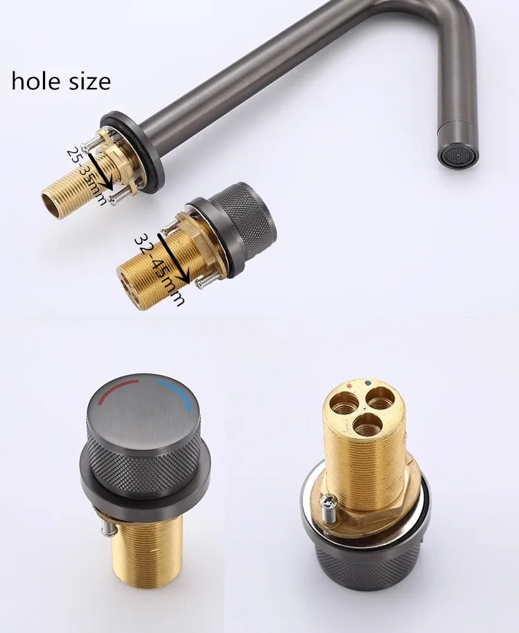Tuqiu Bathroom Faucet Brass Widespread Brush Gold Basin Faucet Brass Sink Faucet 2 Hole Hot & Cold Wash Faucet Water Tap