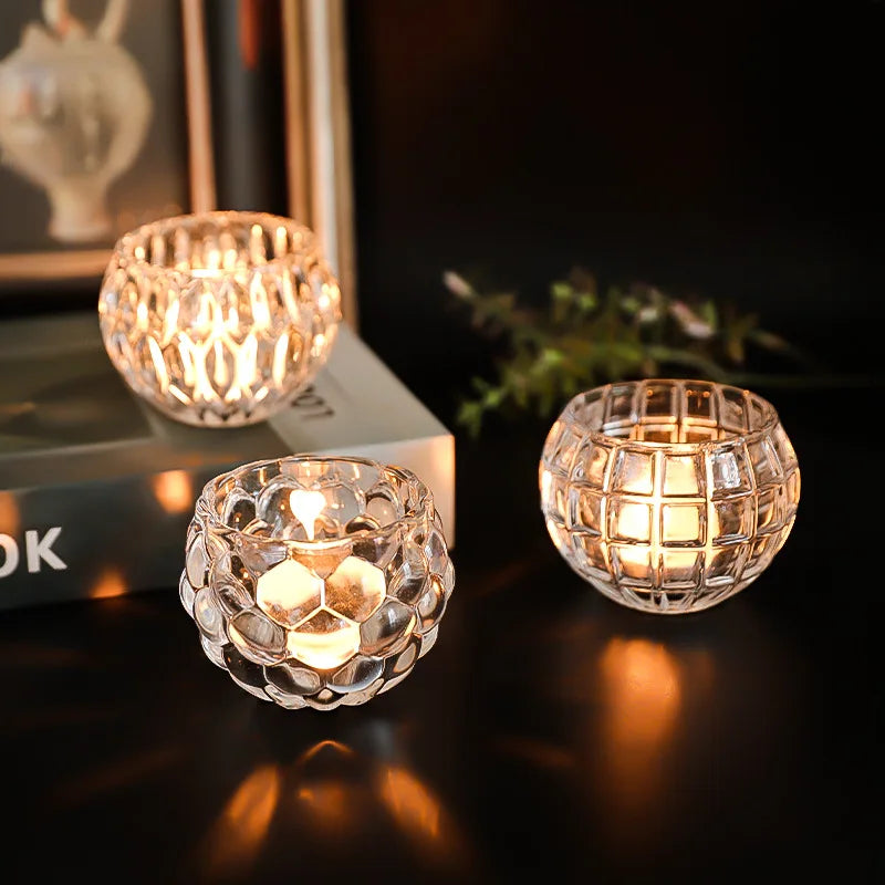 European Style Crystal Glass Candle Holder Romantic Dinner Small Candle Stand Bar Home Hotel Decor