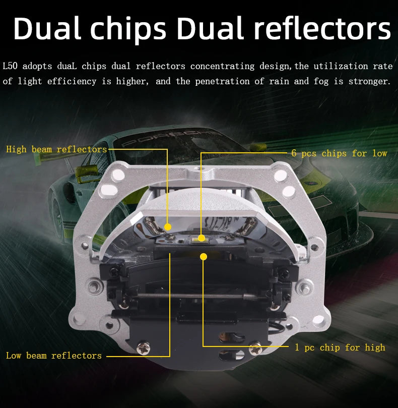 Car Headlight Assembly Light Source Sanvi Customize L50 Bi LED Laser Projector Lens Headlight Motor Automotive LED Headlight Kit