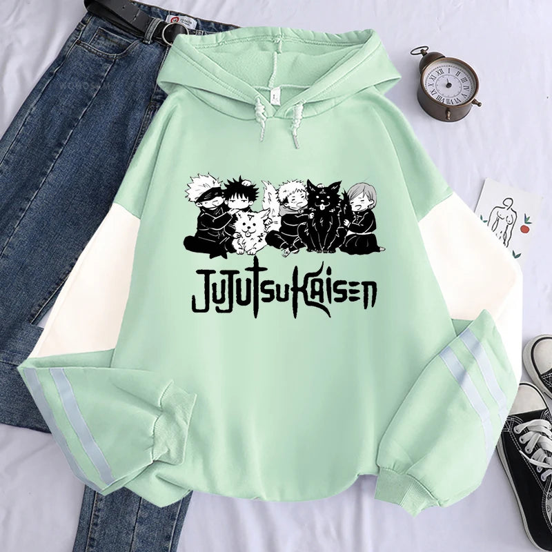 Jujutsu Kaisen Anime Hooded Itadori Yuji And Satoru Gojo Printed Men Women Patchwork Hoodies Manga Sweatshirt Harajuku Pullover