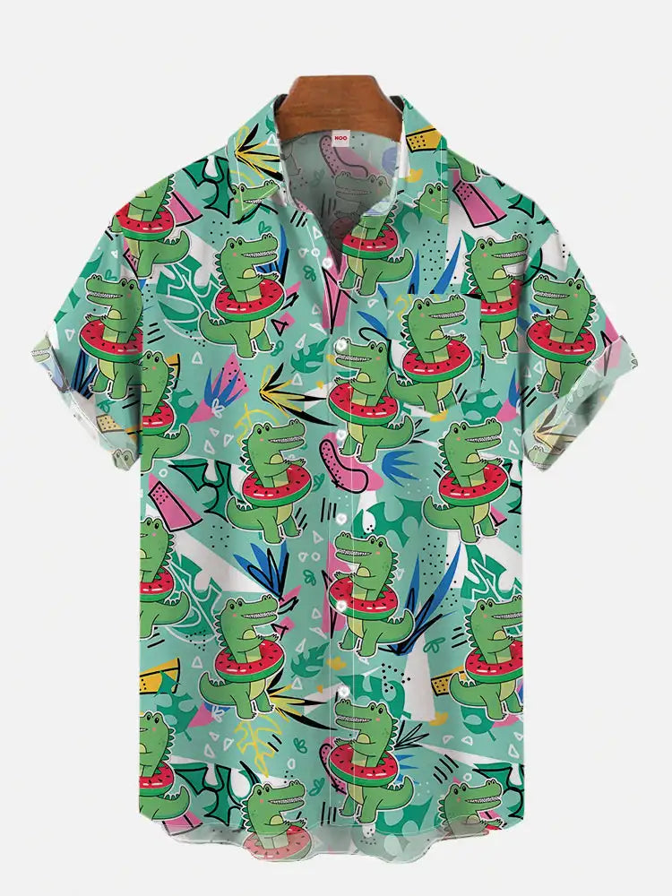 2024 Cute Cartoon Graphic 3D Print Shirts For Men Fashion Hawaiian Shirt Beach Blouses Short Sleeve Vocation Lapel Shirt for Boy