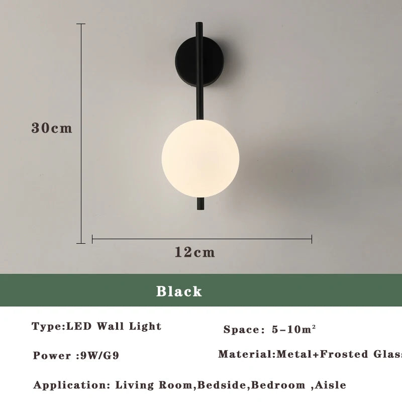 Modern LED Wall Lamps Black Gold Glass Ball Wall Sconces Living Rom Bedroom Hotel Decor Wall Lights Bedside Lights Aisle Lamp G9