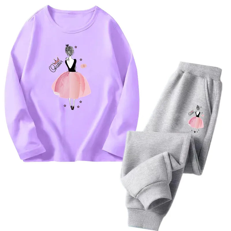 Spring Autumn Toddler Girls Fashion Set Kawaii Print Long Sleeve T-Shirt And Pants Two-Piece Casual Clothing Outfit for Girls