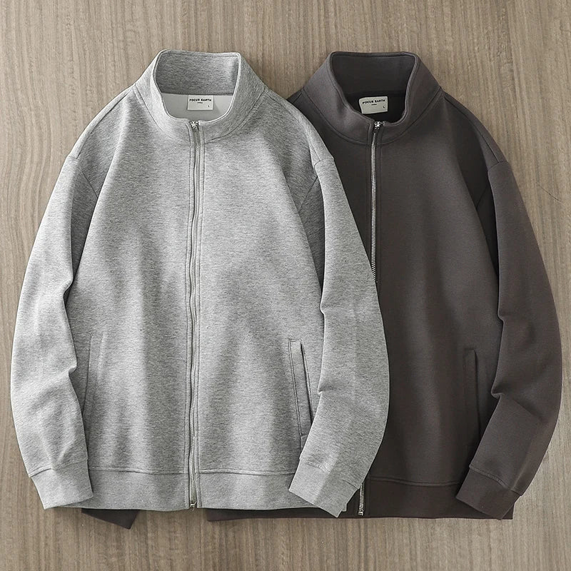 DUKEEN PIQUE Fabric Men's Casual Sweatshirts Spring and Autumn Solid Color Stand Collar Zipper Cardigan Coat Men's Clothing