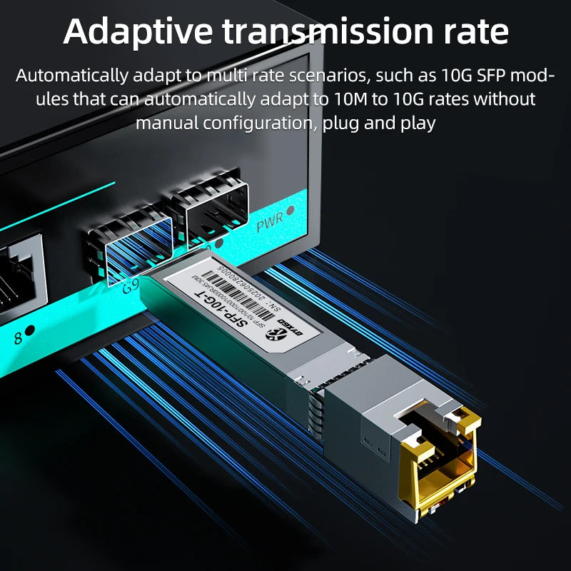 RJ45 SFP Module Adaptive Rate, For Cisco/Mikrotik/Juniper/Ubiquiti/Switch, Hot-Swappable of 1G/10GBASE-T Copper RJ45 SFP+ Module