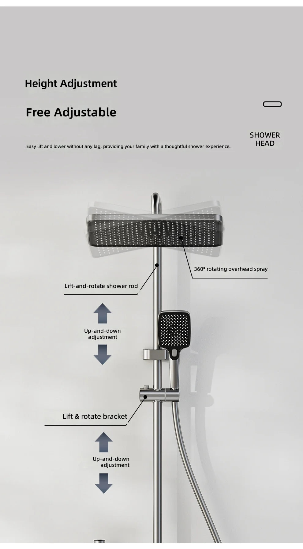 Shower Set, Thermostatic LED Display, Piano Key Pressurized Nozzle, Bathroom Home Decor, Water Saving Faucet System