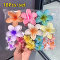 3Pcs/Set Women's Gradient Shark Hair Claw Clips Plumeria Flower Ponytail Barrettes Hawaiian Style Hairpins for Girls