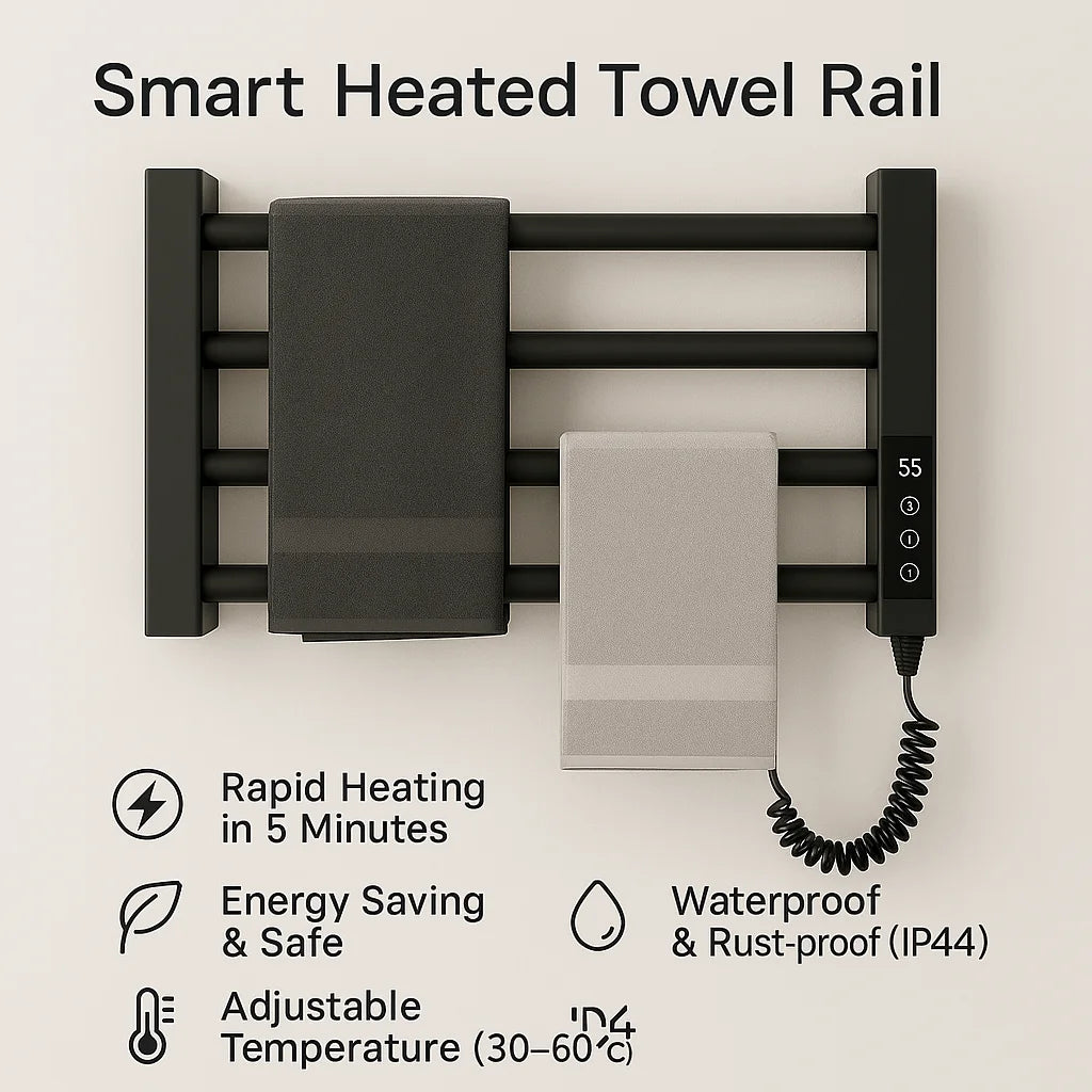 Mini Electric Towel Warmer Black Spa Dryer with Rail Machine Stand Steel Bathroom Accessory for Home Use Wet Heated Hanger