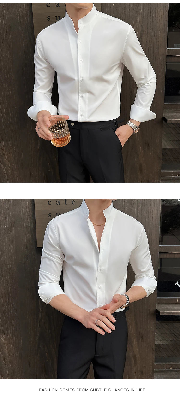 Business Dress white Shirt for Men 2026 British style Long Sleeved Solid Color Casual Elastic Slim Fit Shirt for Men's Clothing
