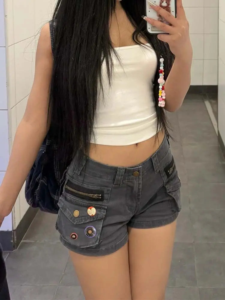 Denim Shorts Women's Summer Three-dimensional Pocket Retro Overalls Multi-pocket Hot Pants