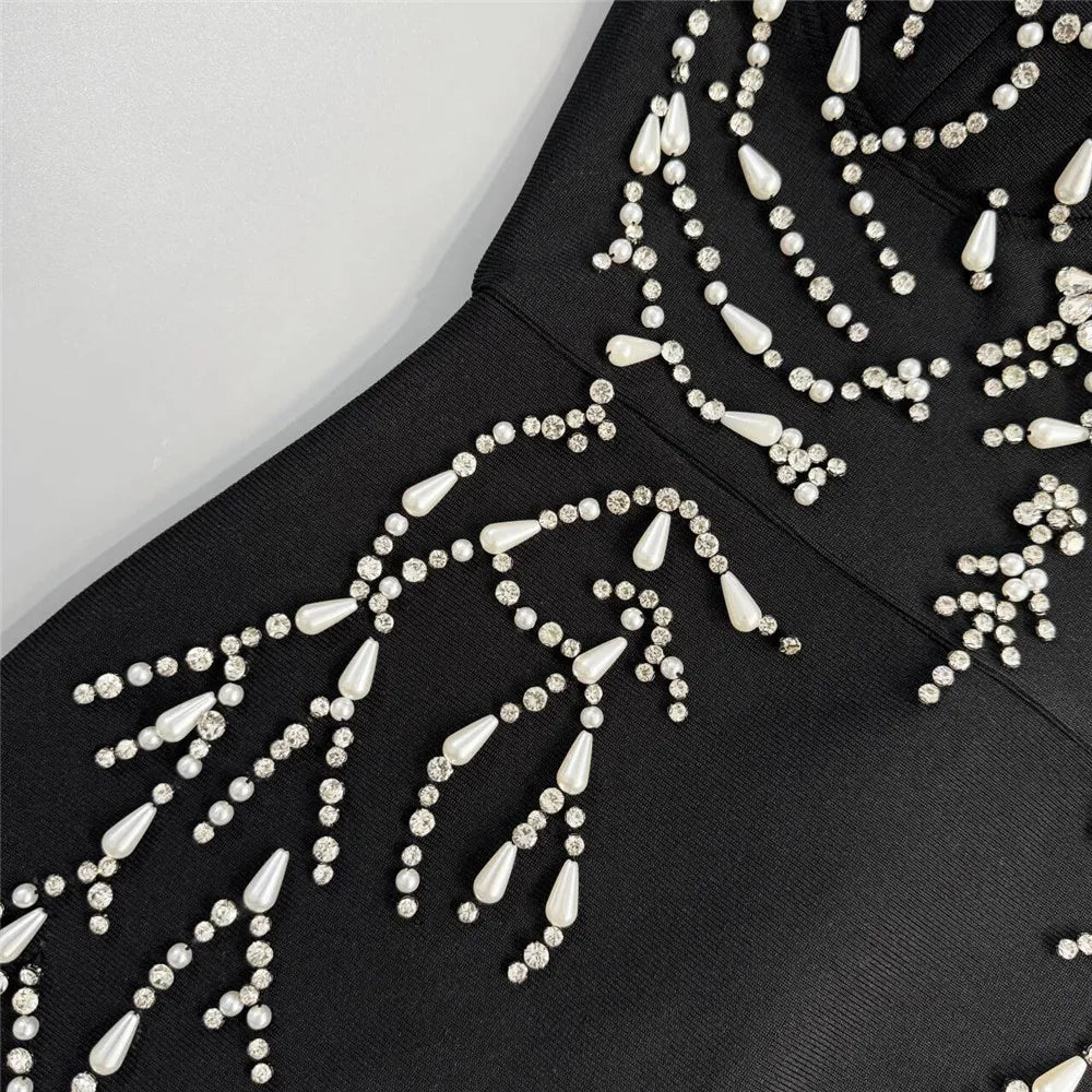 Women Elegant Beading Bandage Dress Spaghetti Strap Bodycon Clothes Club Party Evening Dresses