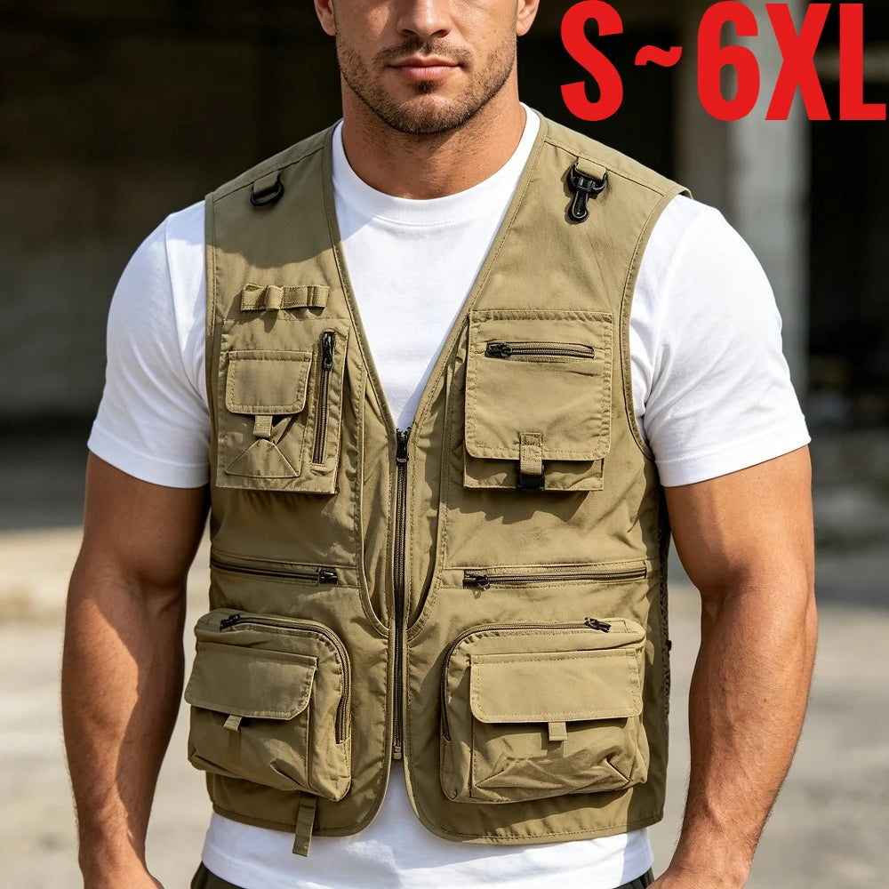 Mesh Men's Fishing Vest Multi Zip Pocket Hiking Waistcoat Male Light Thin Outdoor Sleeveless Jacket Work Summer Travel Plus Size