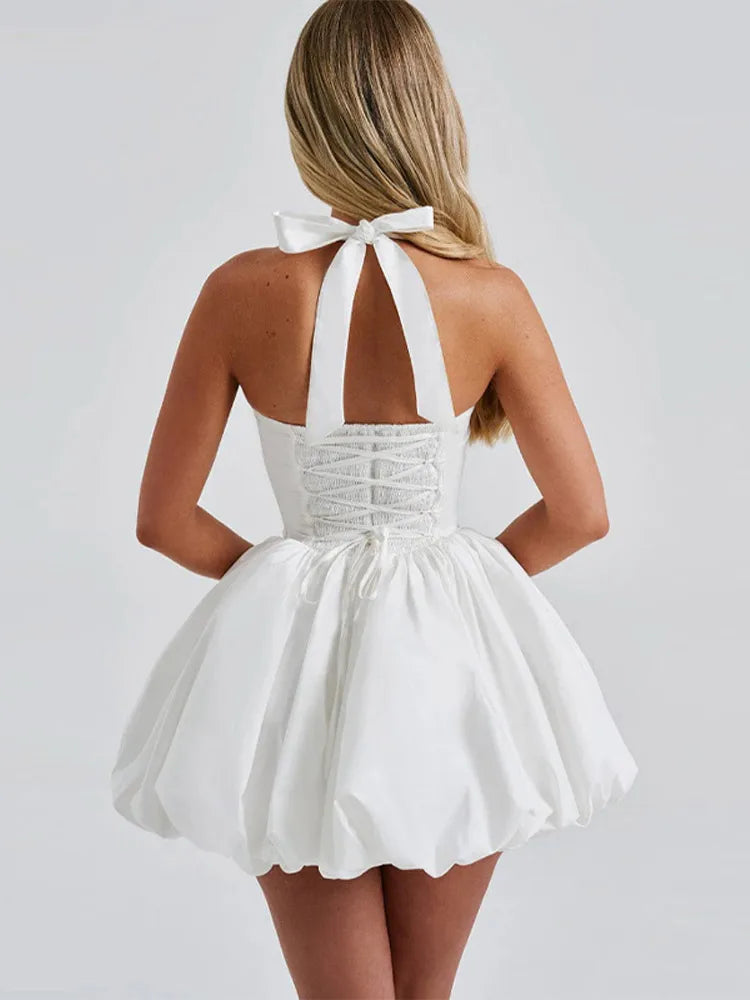 Sexy Halter Pleated Bud Mini Dress Women Sleeveless Tube Top Backless Bandage Solid Party Dresses 2026 Summer Fall Evening Robe