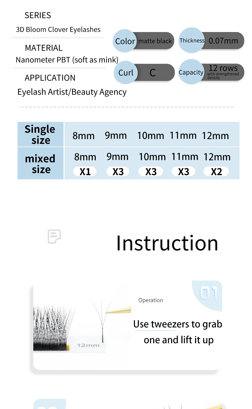 NAGARAKU 3D W Shape Natural Soft Light Hand Woven Fans Automatic Flower False Eyelashes Extensions