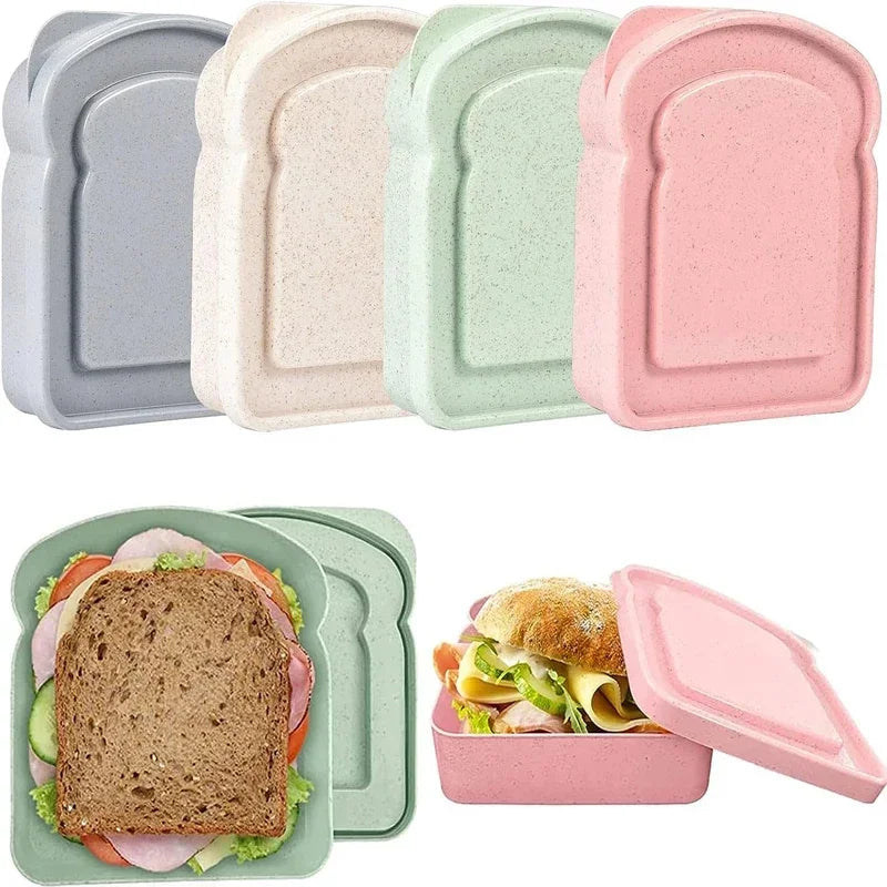 1/4PCS Sandwich Containers Lunch Box Toast Storage Box With Lid Eco-Friendly Lunch Food Container Microwavable Picnic Student