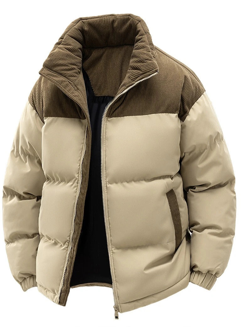 2025 Men Winter Thick Warm Parka Coat Male Color Blocking Detachable Hooded Collar Cotton Jacket Men's Cotton Coat
