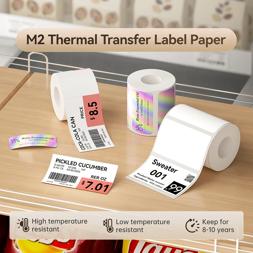 M2 Thermal Transfer Label Paper 2Rolls Scratch-resistant Adhesive Sticker Enduring High-low Temperature Tag With LongStorageTime