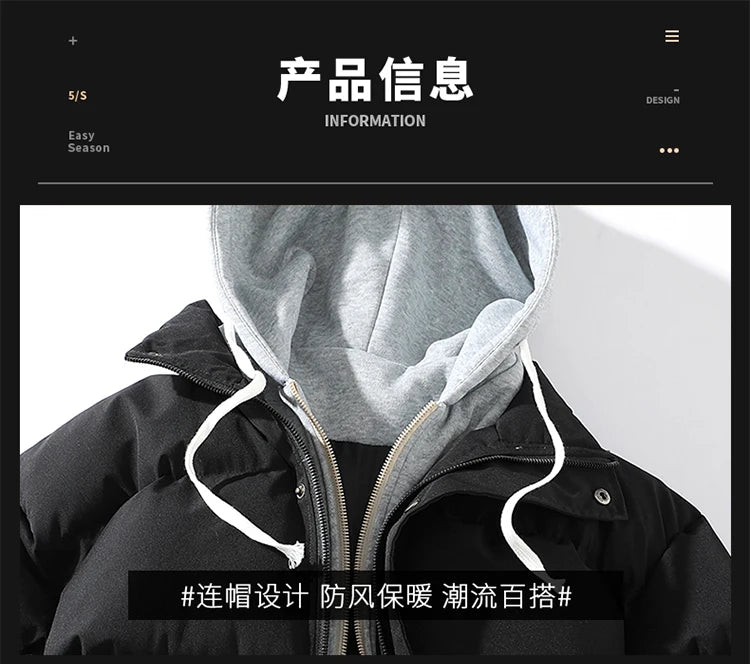 Outdoor Warm Snow Men's Long Coat Parkas Clothes New Fake Two-piece Cotton Jacket Men's Puffer Parka Winter Hooded Jacket