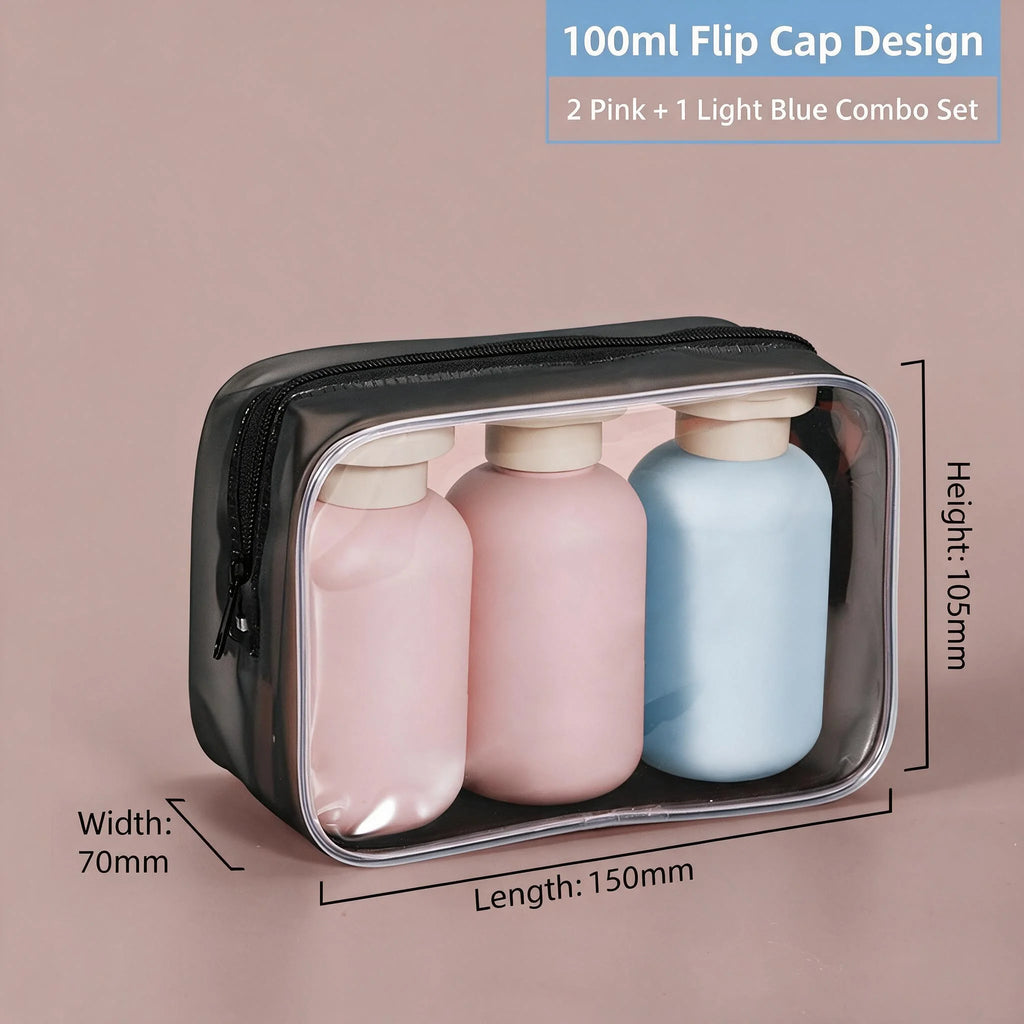 3pcs 100ml Plastic Travel Shampoo Bottles Clear Blue Shampoo Lotion Shower Gel Foam Pump Bottles