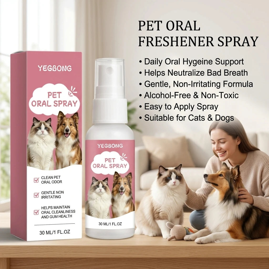 Pet Oral Care Spray Eliminating Bad Breath Cleaning Food Residue Support Long-Term Gum Health No-Brush Daily Pet Oral Deodorizer