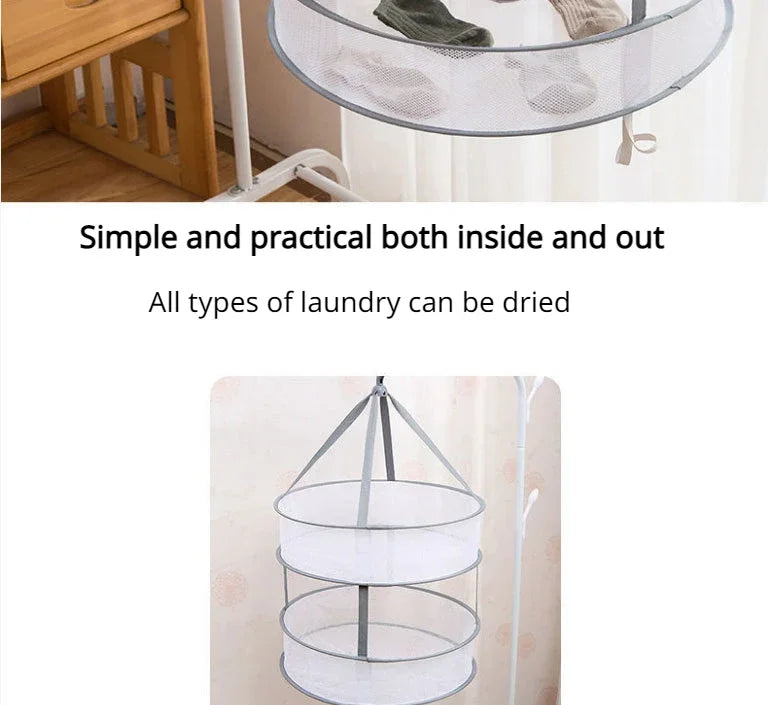 1/2 Layer Clothes Dryer Basket With Hanging Hook Fine Mesh Polyester Household Towels Foldable Baby Sweater Drying Rack For Home