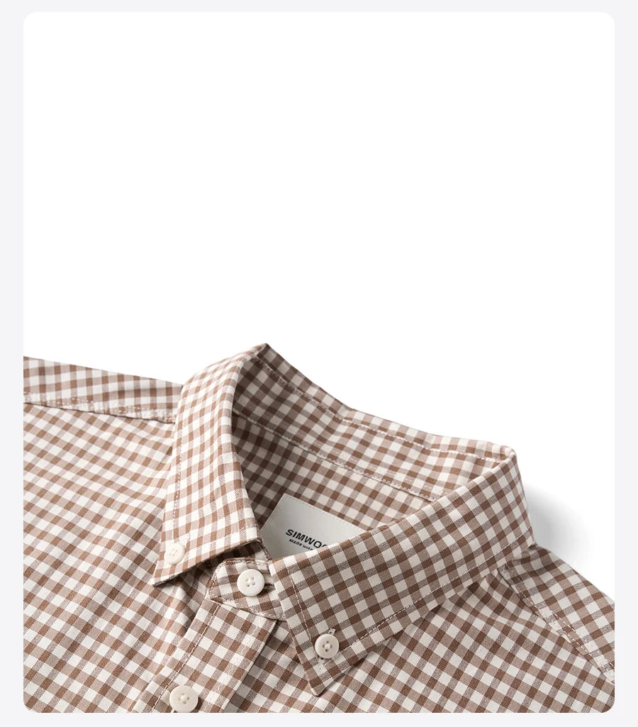 SIMWOOD 2026 Spring New Oversize 170gsm Liquid Ammonia Finish Fabric Shirts Men Checked Plaid Casual Shirts