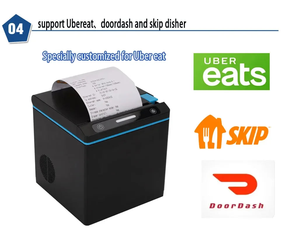 Newest Ubereat Doordash Skip Dish Printer Pos 80mm 58mm Receipt Printer USB LAN WIFI Blue Tooth Connect 7 Devices at Same Time