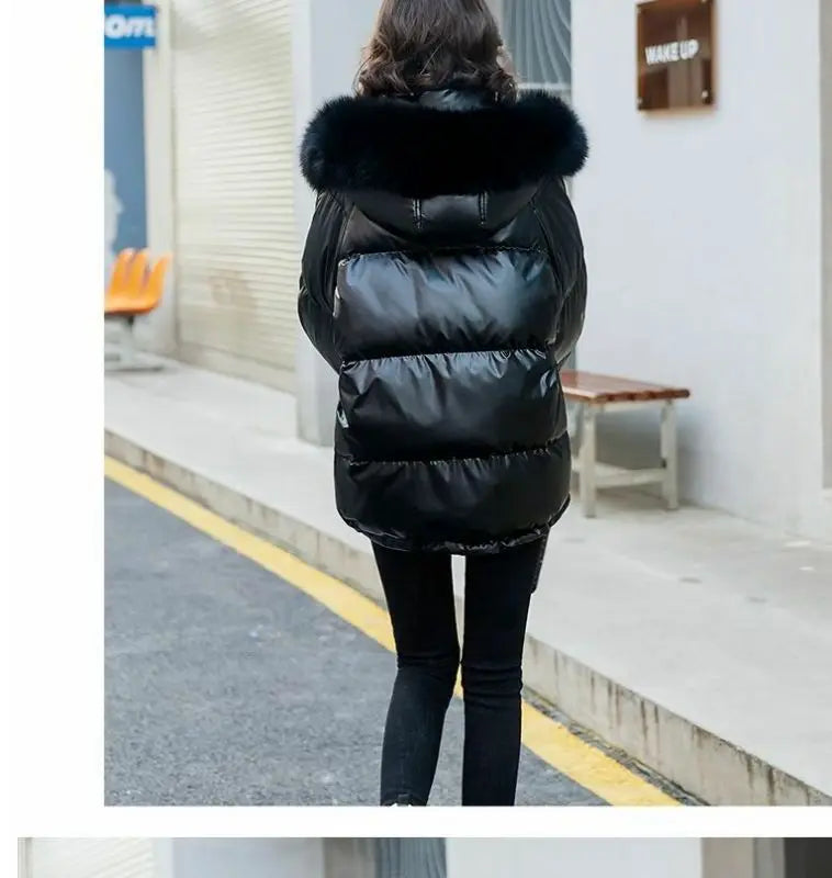 2026 Winter Fashion New Warm Duck Down Jacket Women's Clothes Glossy Fur collar Thicken Parka Short Down Coat Female Trend