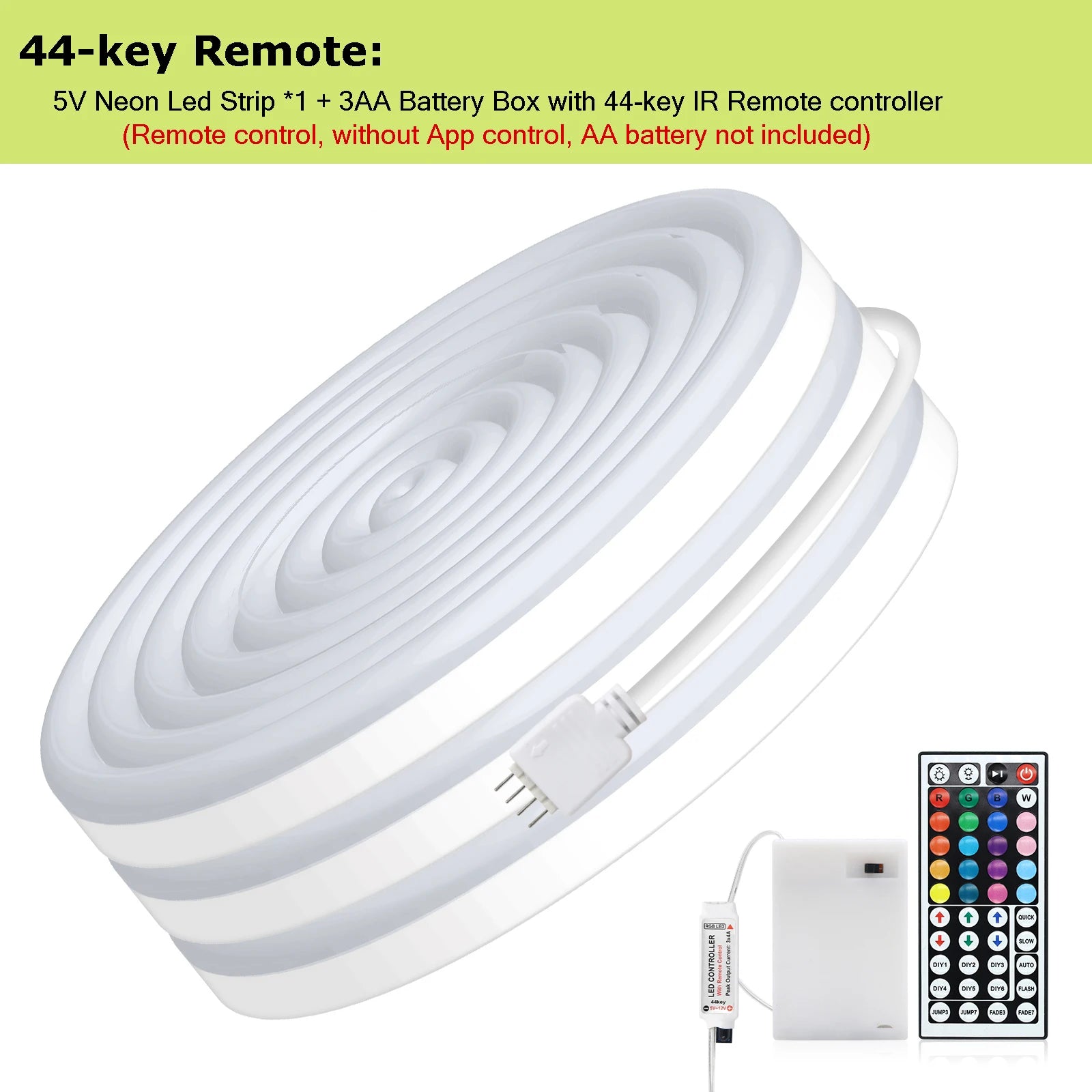 3AA Battery Powered 5V RGB Color-changing LED Neon Strip Light 1M 2M 3M Waterproof With Bluetooth Remote Control For Home Decor