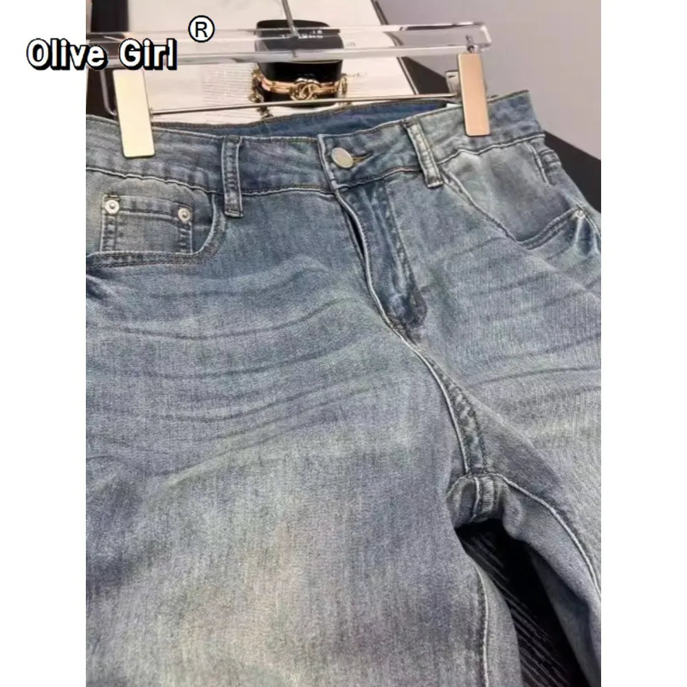 Jeans Casual Embroidered Wide Leg Jean Women's Pant Clothing 2026 Spring Trouser Summer High Waisted Elegant High-end