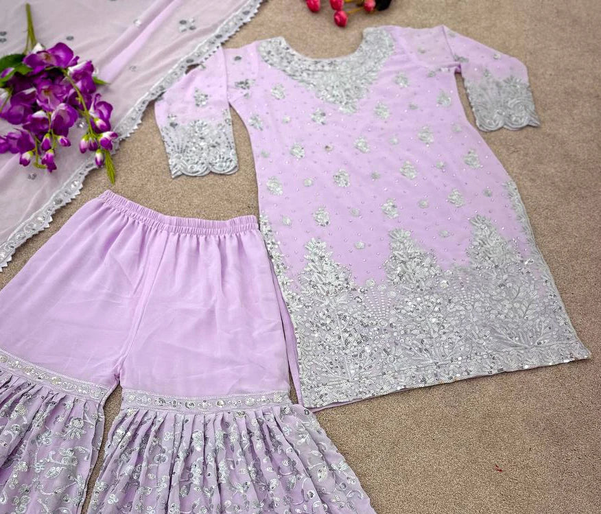 Elegant Rayon Salwar Kameez With Heavy Embroidery Sequin Work Floor-Length Kurti And Dupatta For Wedding Occasion Women