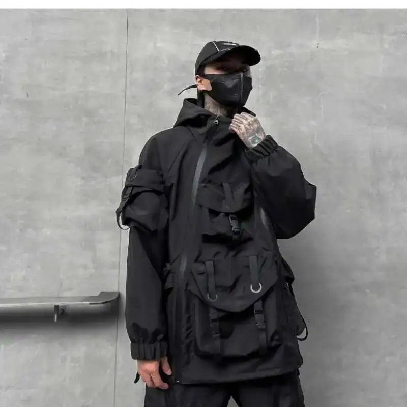 Men's Tide Dark Loose Techwear Jacket Trend High Street Leisure Function Charge Coat Workwear Coat
