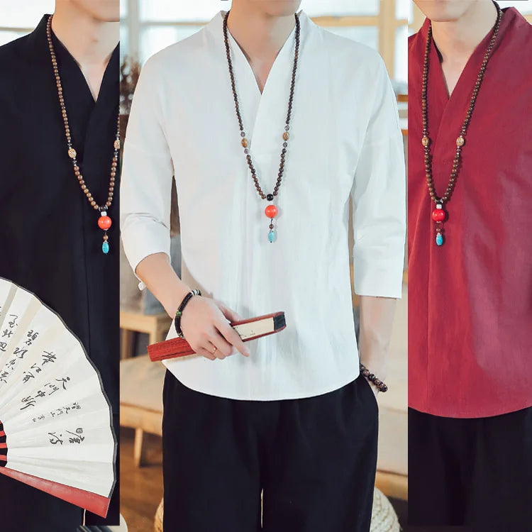 Summer Kimono Japanese Style Short Sleeve Men New Half-sleeved Cotton Linen Breathable Men Clothing T-shirt Japanese Yukata Tops