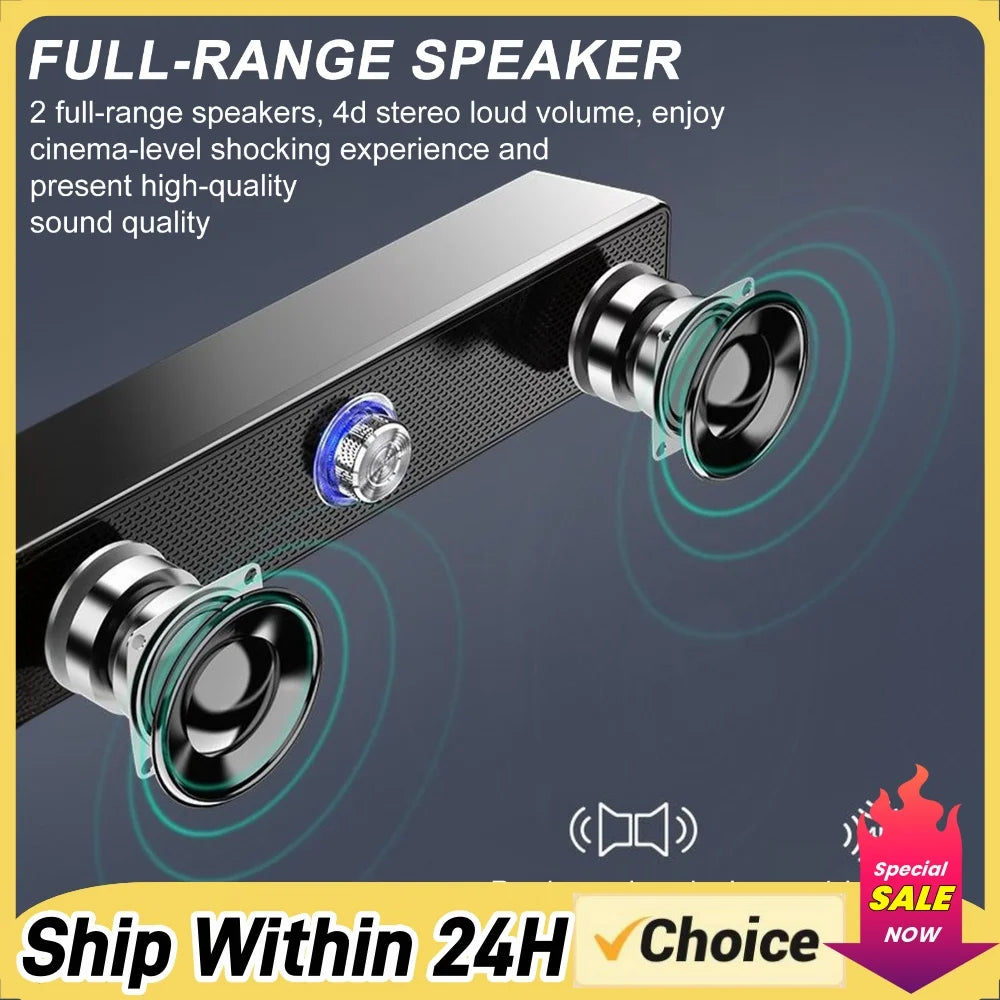 Wired Computer Speakers Portable Stereo Desktop Speakers 4D Surround Compact Sound Bar for TV PC Laptop Gaming Home Theater