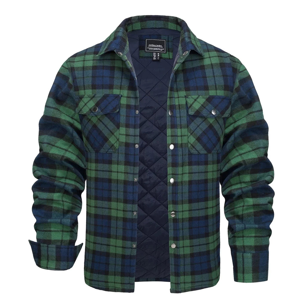 MAGCOMSEN Flannel Shirt with Quilted Lined Jacket Mens Long Sleeve Plaid Shirt Coat Button Down Outerwear Winter Male