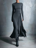 Elegant Long Sleeve Ruched Sexy Maxi Dress Women Gown Autumn Fashion Draped Bodycon Irregular Long Dresses Female Clothing