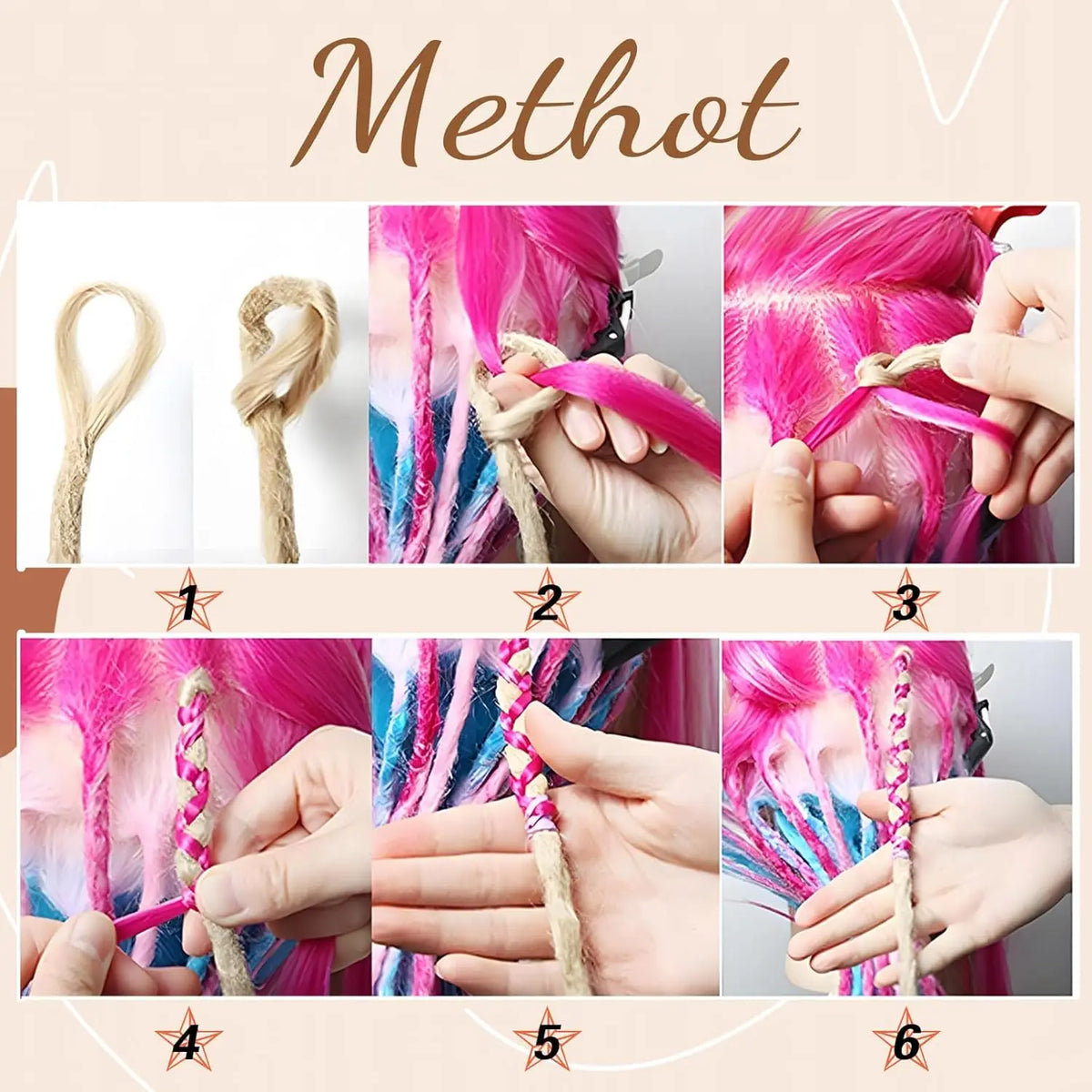 24 Inch Synthetic 8 Strands/Lot SE Dreadlocs Braids Hair Extensions, 3 In 1 Mixed Hippie Style Single End Dreadslocks for Women