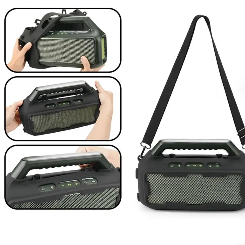 Q6PA Protective Silicone Case For Boom 2 Outdoor Speaker With Adjustable Shoulder Strap And Precise Cutout Black