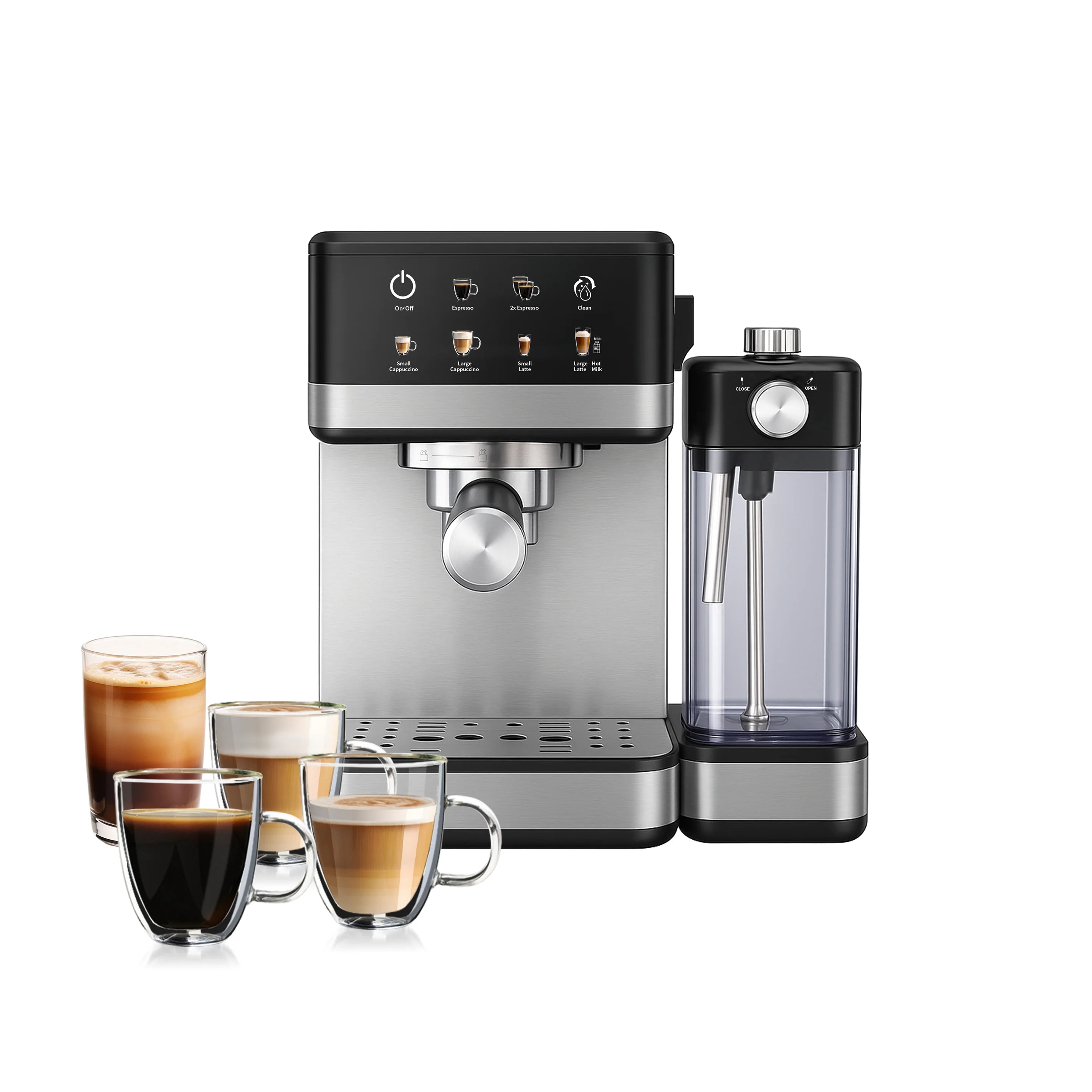15 Bar Touch Menu Digital Semi Automatic Espresso Coffee Machine With Frothing Milk Tank Home Use
