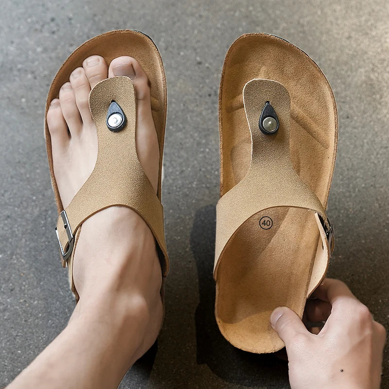 Cork slippers Men's casual comfort sandals summer Flip flop outdoor anti slip beach shoes fashion youth breathable tide slippers