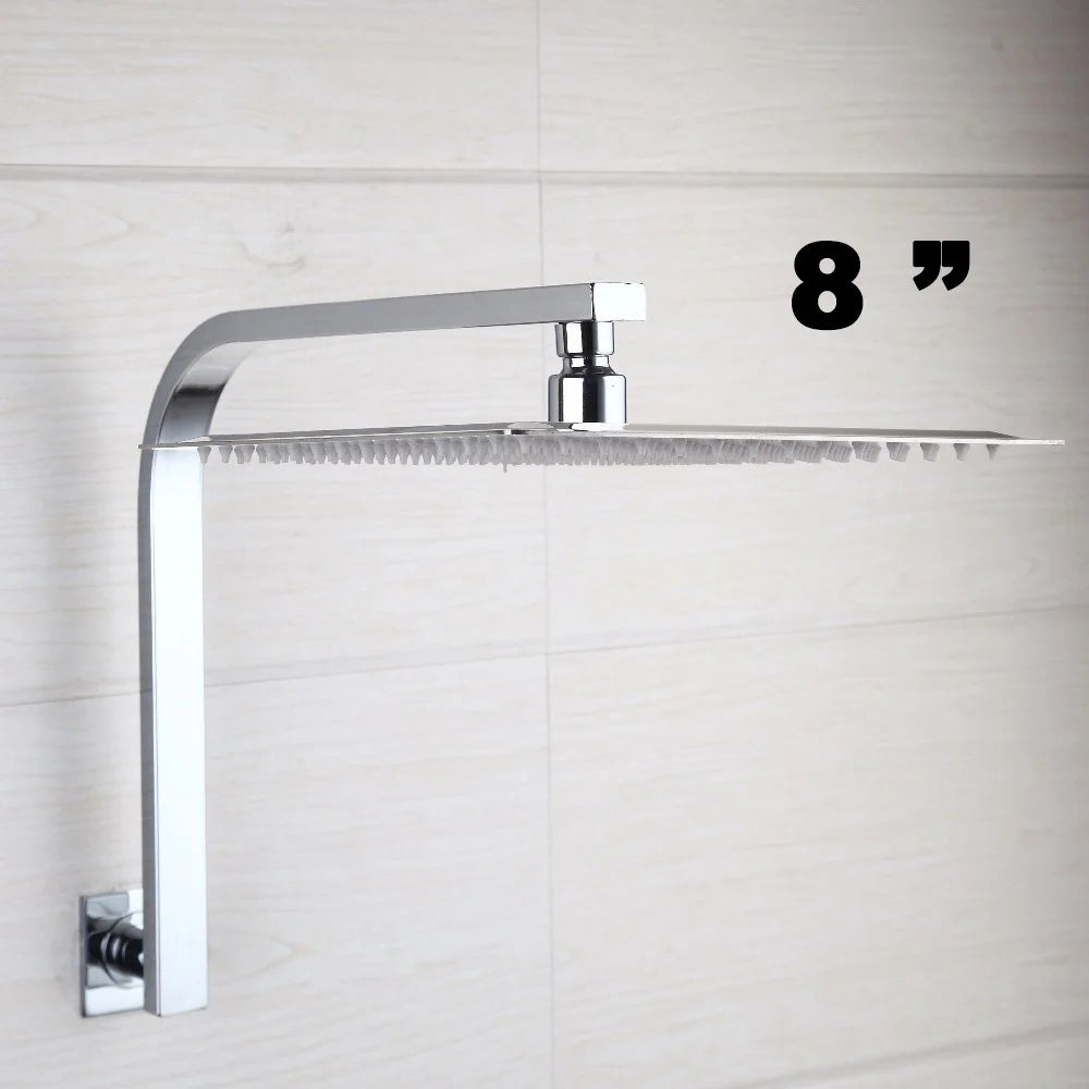 Torayvino Bathroom Shower Faucets Gooseneck Square Brass Wall Mount Shower Arm Ultrathin Bathroom Shower Head Set