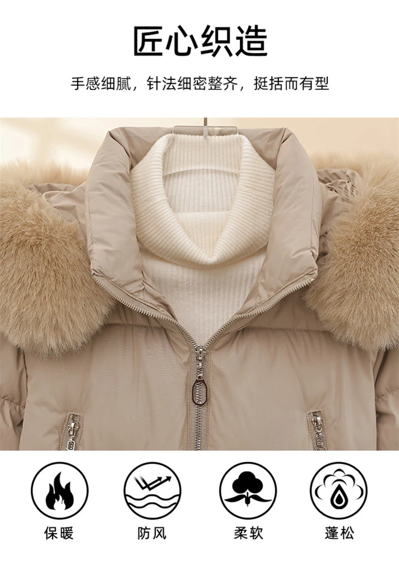 Short Cotton Jackets Long Sleeve Loose Hooded Short Women's Parka Coats Big Fur Collar Winter Down Cotton Padded Coats 2025 New