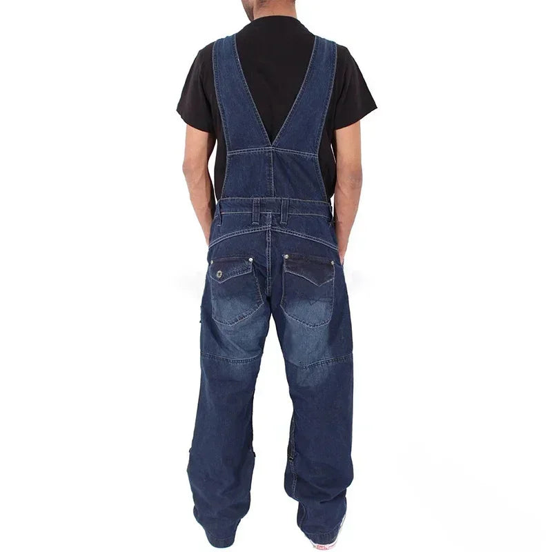 Overalls For Men Denim Suspenders Simple Multi Pocket Baggy Jeans Oversize Solid Mid Waist Loose Washed Jumpsuits 2025 Casual