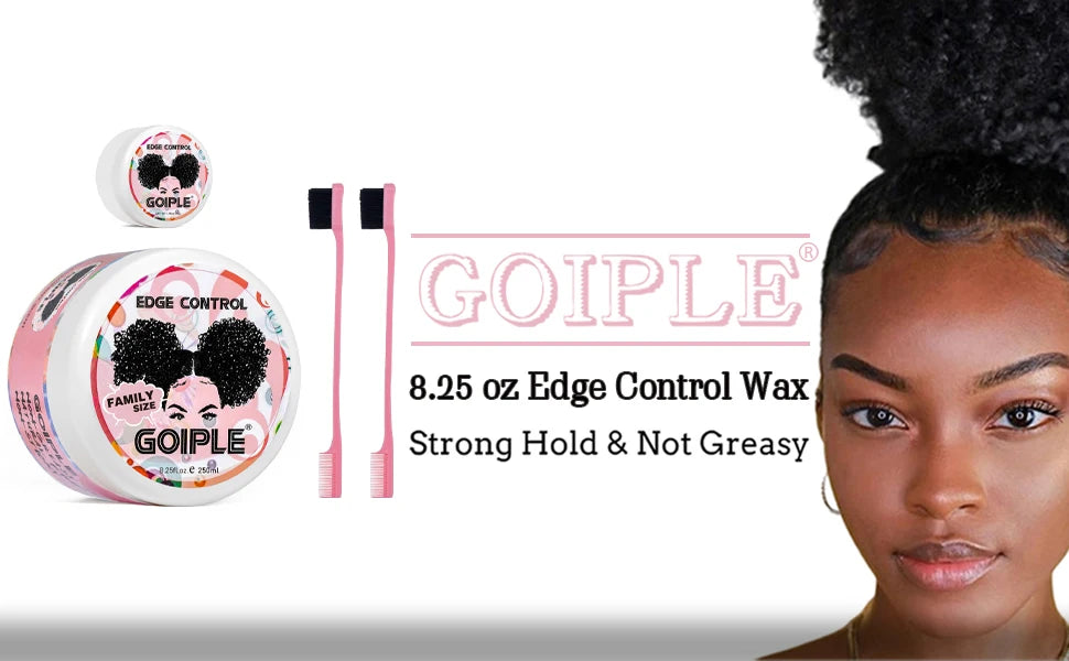 GOIPLE 8.25oz Edge Control Gel for 4c 24 Hour Strong Hold Edge Smoother Broken Hair Finishing Styling Wax Tames Frizz with Brush